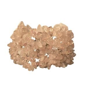 Polished Pink Rose Quartz Bracelet Stretch w/ 4-5mm nuggets & beads, 2 inch wide